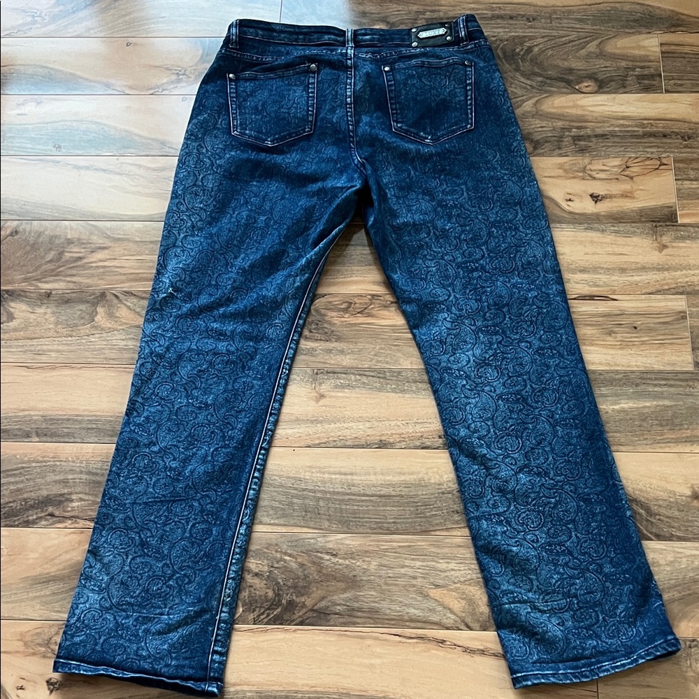 TRU Luxe Paisley Print Jeans Size 14 • Stretch Straight Leg • Dark Wash - Picture 8 of 11